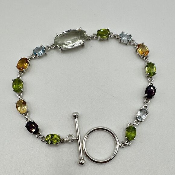 NWOT 7" One-of-a-kind multi-gemstone in sterling silver bracelet in 925! - Picture 5 of 12